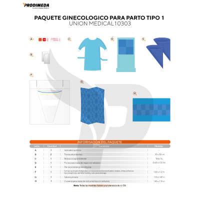 PAQUETE GINECOLOGICO PARA PARTO TIPO 1 UNION MEDICAL10303