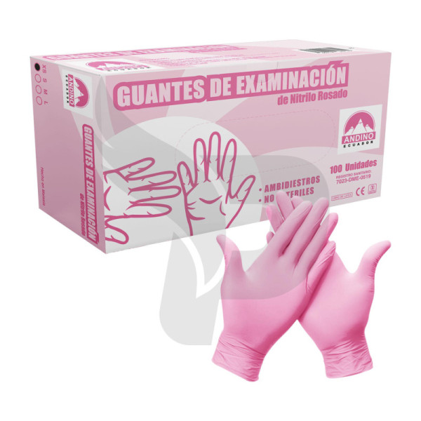 GUANTE PROTECCION DE NITRILO ROSADO X 100